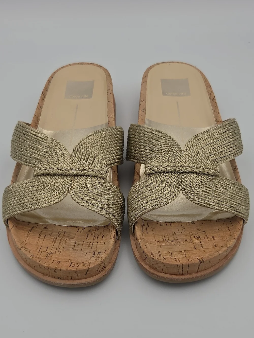 Dolce Vita Gold Woven Knot Cork Slide Sandals